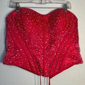Alyce Paris Red Strapless Sequin Bustier Corset Top